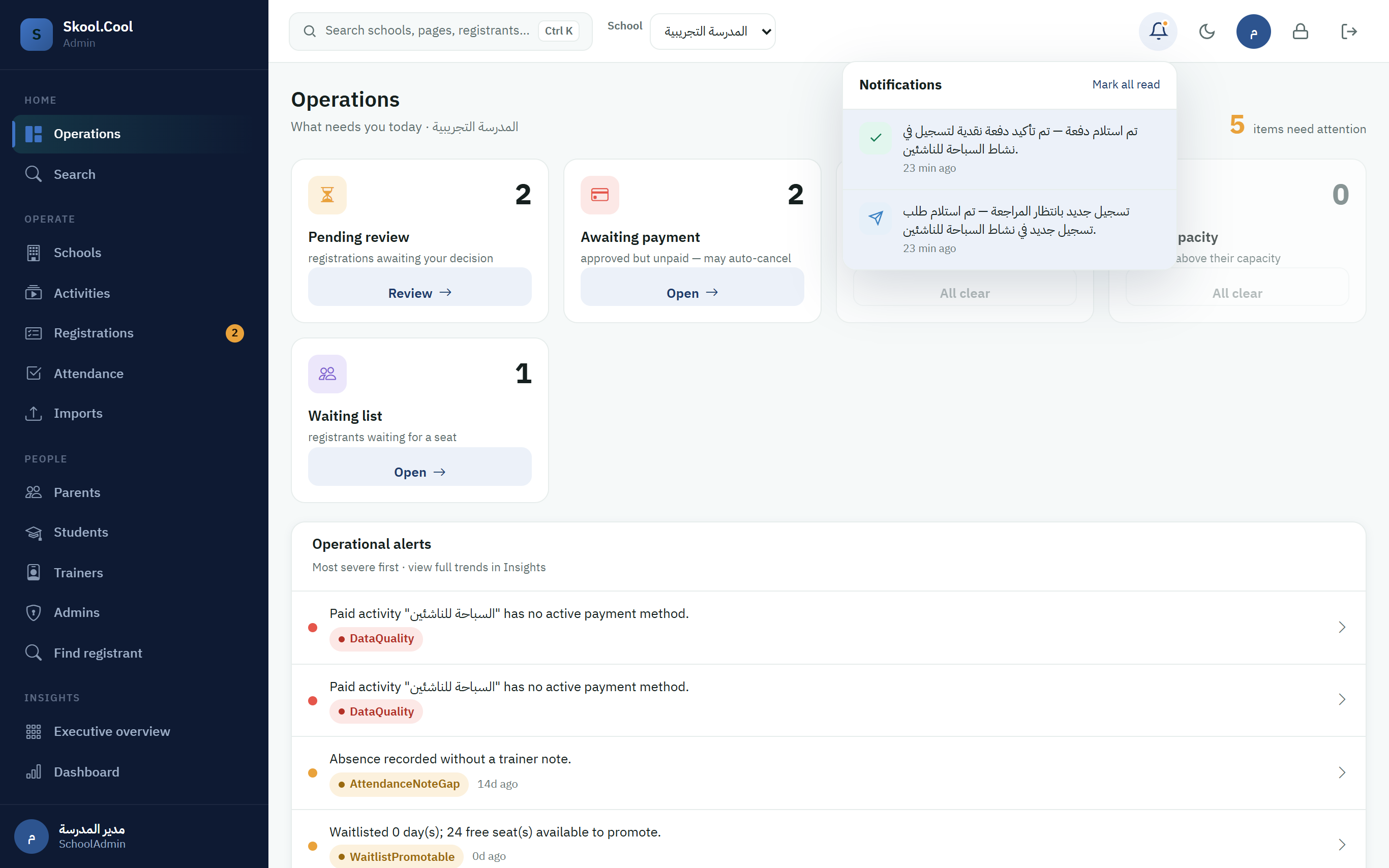 لقطة شاشة من النظام: topbar-notifications-list